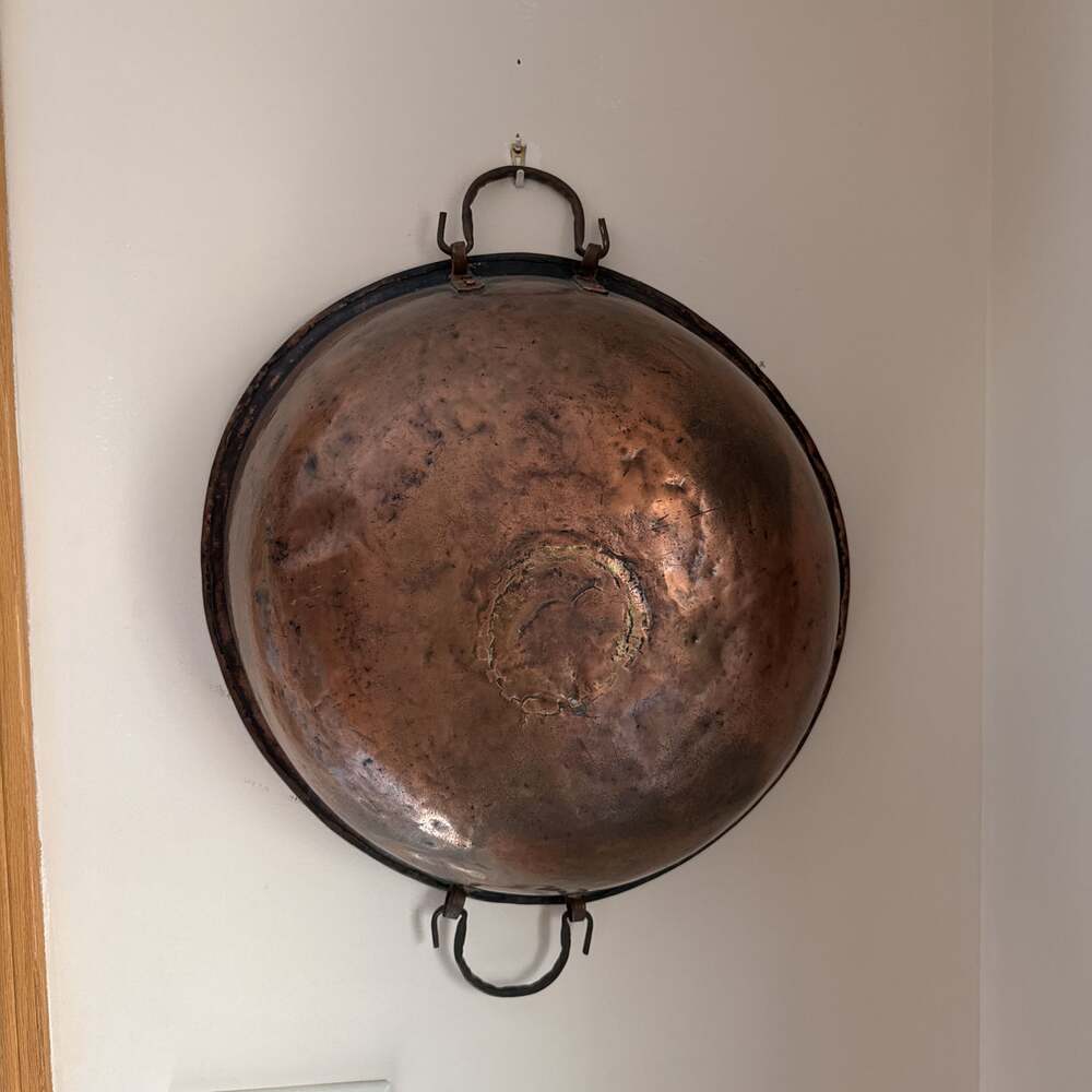 Vintage Large Handmade Copper Cauldron Pot with Iron Handles